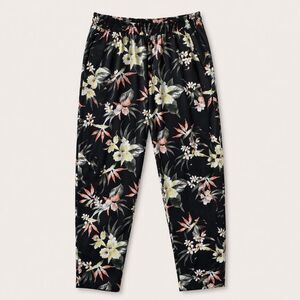 H&M Divided Tropical Floral Pants Size 2 Black Viscose Pull On Summer Beach Pant